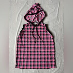 Awish Come True Plaid Hooded Tank Top Pink Black Gray Dancin Machine XL